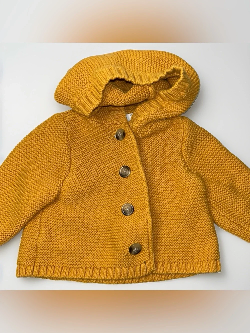 Old Navy Baby 0-3M Mustard Yellow Hooded Knit Cardigan Sweater